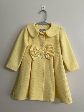 Blueberi Boulevard Yellow Textured BowFront Girls Coat and matching flower dress